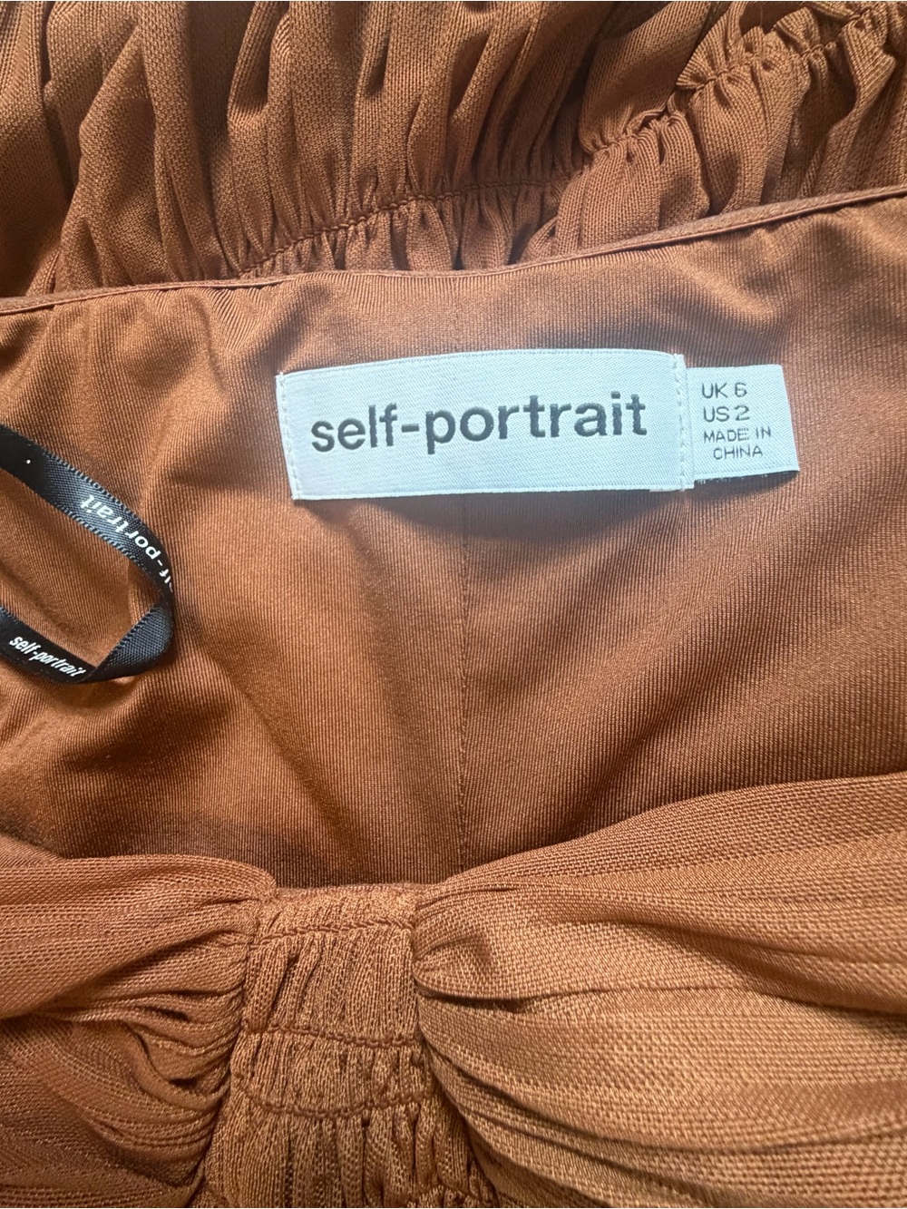 Self-Portrait Sheer-Sleeve Ruched Midi Dress Size 2 - Picture 5 of 5